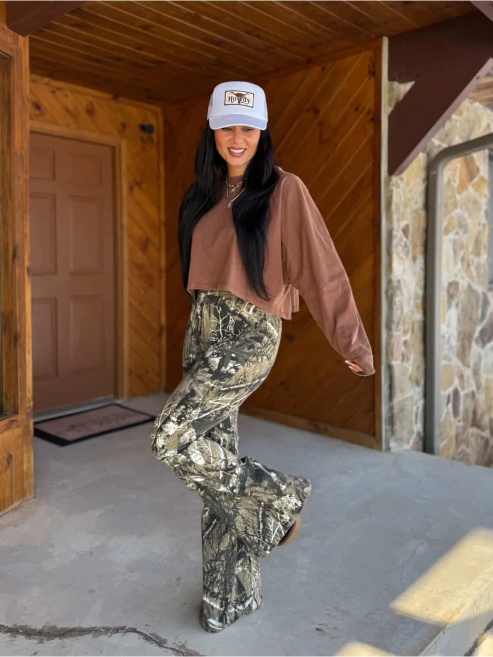 NWT - “Fiona” High-Waist Camo Flares - Moss Brown Camo - Picture 9 of 11